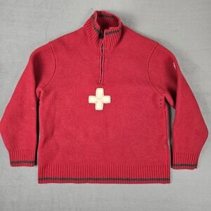 Victorinox Sweater Mens Large Swiss Army Red Merino Wool Cashmere‎ 1/4 Zip Cross